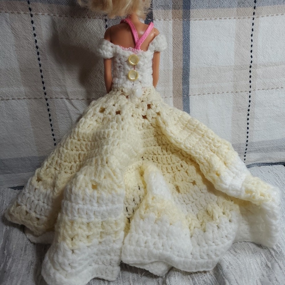 Handmade 11.5in Gown Doll Cream Vtg Crochet Southern Belle Lace Dress Accessory - Picture 2 of 4